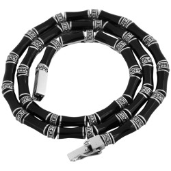 Choker Necklace Bamboo Style 925 Sterling Silver English Hallmarks Set With Black Enamel and Marcasite