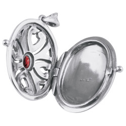 Oval Locket Victorian Style 925 Sterling Silver English Hallmarks Set With Garnet and Macasite on 16" Silver Curb Chain