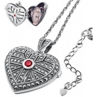 PT277   Marcasite and Garnet Heart Locket on Chain Sterling Silver Ari D Norman