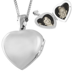 High Polished Heart Locket 925 Sterling Silver English Hallmarks on 20" Sterling Silver Curb Chain