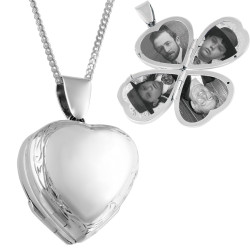 Four Part Heart Family Locket Victorian Style 925 Sterling Silver English Hallmarks on 22" Silver Curb Chain