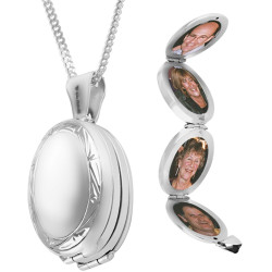 Four Part Oval Locket Victorian Style 925 Sterling Silver English Hallmarks on 22" Curb Chain