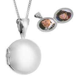 Medium Round Locket 925 Sterling Silver English Hallmarks on 20" Sterling Silver Curb Chain