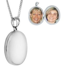 Medium Oval Locket 925 Sterling Silver English Hallmarks on 22" Sterling Silver Curb Chain