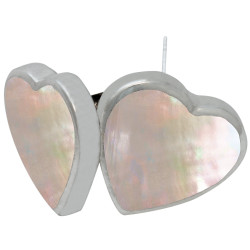 Heart Shaped Stud Earrings 925 Sterling Silver Set With White Crushed Opal Resin
