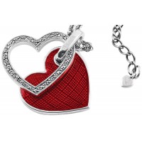 NK515   Red Enamel And Marcasite Double Heart Pendant On Chain Sterling Silver Ari D Norman