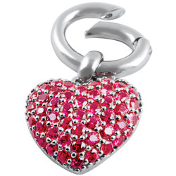 Heart Pendant Keyring 925 Sterling Silver English Hallmarks Set with Red Cubic Zirconia