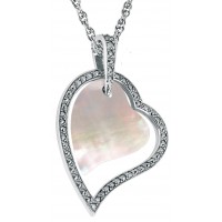 PT690   Mother Of Pearl And Marcasite Set Hearts Pendant On Chain Sterling Silver Ari D Norman