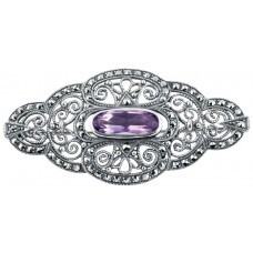 B285   Marcasite and Amethyst Victorian Style Brooch Sterling Silver Ari D Norman
