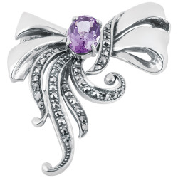 Bow Pin Brooch Victorian Style 925 Sterling Silver English Hallmarks Set With Amethyst and Marcasite