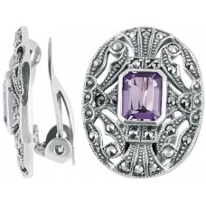 EA276   Amethyst And Marcasite Victorian Style Clip Earrings Sterling Silver Ari D Norman