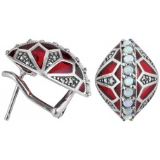 EA509   Red Enamel, Marcasite And Opal Earrings Sterling Silver Ari D Norman