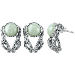 Elegant Stud Earrings Victorian Style 925 Sterling Silver English Hallmarks Set With Jade and Marcasite