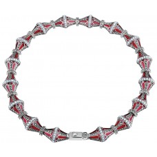 NK520   Elizabethan Style Necklace With Red Enamel, Opal And Marcasite Sterling Silver Ari D Norman