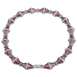 Elegant Choker Necklace Elizabethan Style 925 Sterling Silver English Hallmarks Set With Red Enamel and Opal and Marcasite