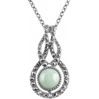 NK569   Jade and Marcasite Set Pendant on Chain Sterling Silver Ari D Norman