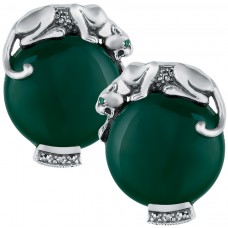 EA296   Green Agate Panther Earrings Sterling Silver Ari D Norman