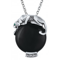 NK225   Onyx Panther Pendant On Chain Sterling Silver Ari D Norman