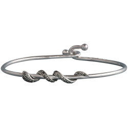 Snake Cuff Bangle Art Deco Style 925 Sterling Silver English Hallmarks Set With Marcasite