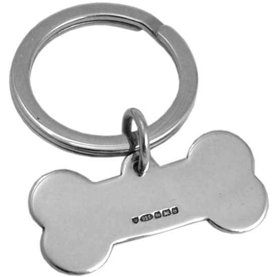 Dog Bone Collar Tag Keyring 925 Sterling Silver English Hallmarks