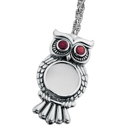 Owl Magnifying Glass Pendant Victorian Style 925 Sterling Silver English Hallmarks Set with Marcasite on 32" Silver Rope Chain