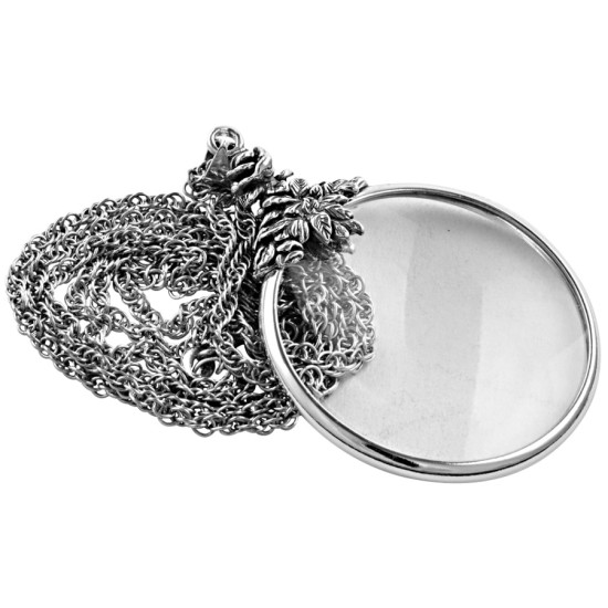 Floral Magnifying Glass Pendant 925 Sterling Silver English Hallmarks on 26" Sterling Silver Chain