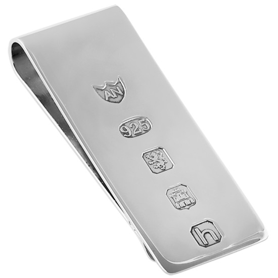 Feature Hallmark Money Clip 925 Sterling Silver English Hallmarks