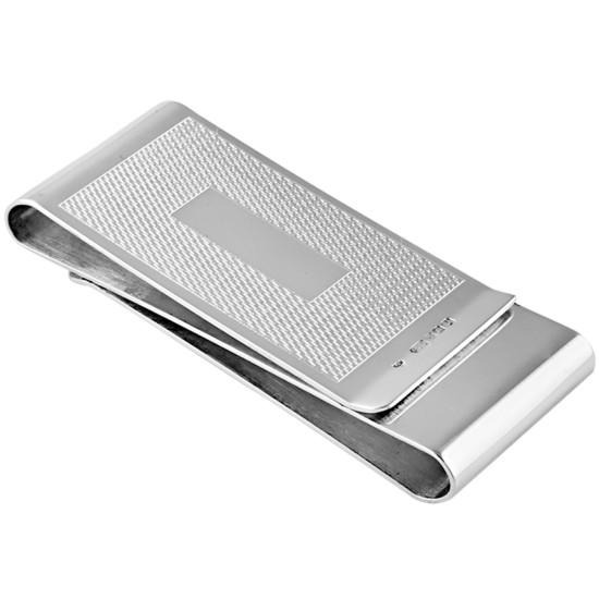 Double Sided Engine Turned Money Clip 925 Sterling Silver English Hallmarks