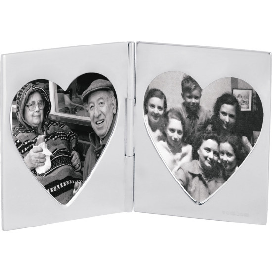 Double Heart Miniature Folding Travel Photo Frame 925 Sterling Silver English Hallmarks 3.5cm x 3.5cm