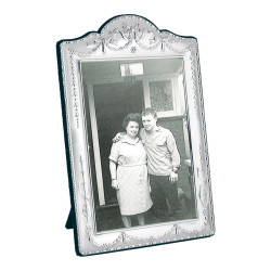 Classic Photo Frame Victorian Style 925 Sterling Silver English Hallmarks with Blue Velvet Back 18cm x 13cm