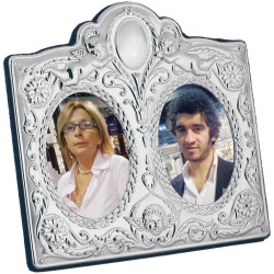 Classic Double Photo Frame Victorian Style 925 Sterling Silver English Hallmarks with Blue Velvet Back 8cm x 6cm