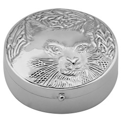 Round Cat Face Pill Box 925 Sterling Silver English Hallmarks