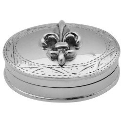 Fleur de Lys on Oval Pill Box 925 Sterling Silver English Hallmarks