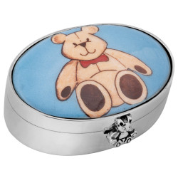 Teddy Bear Pill Box 925 Sterling Silver English Hallmarks Set with Hand Painted Enamel