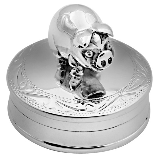 Pig on Round Pill Box 925 Sterling Silver English Hallmarks