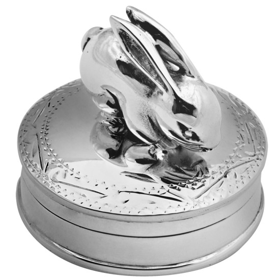 Rabbit on Round Pill Box 925 Sterling Silver English Hallmarks