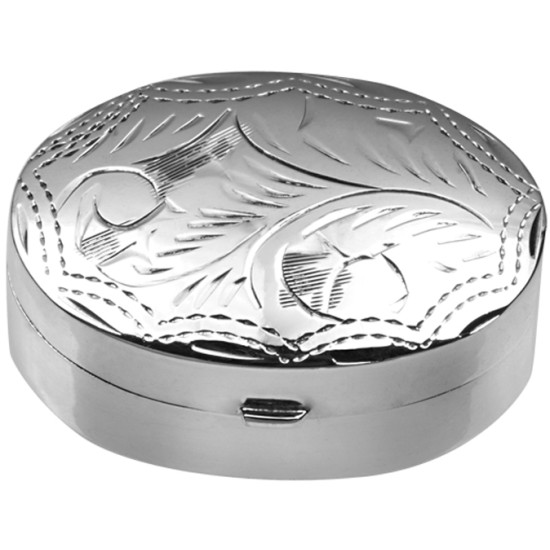 Medium Engraved Oval Pill Box 925 Sterling Silver English Hallmarks