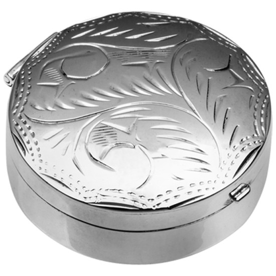 Medium Engraved Round Pill Box 925 Sterling Silver English Hallmarks