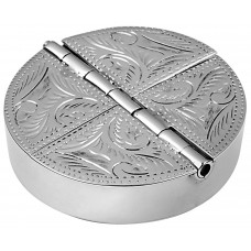PB438   Ari D Norman Sterling Silver Four Compartment Engraved Round Pill Box