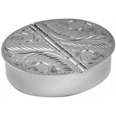 PB455   Ari D Norman Sterling Silver Two Compartment Engraved Oval Pill Box