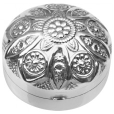 PB533   Ari D Norman Sterling Silver Round Pill Box with Embossed Victorian Flower Motif