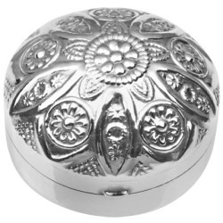 Floral Round Domed Pill Box Victorian Style 925 Sterling Silver English Hallmarks