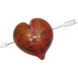Heart with Arrow Paperweight 925 Sterling Silver English Hallmarks and Molten Glass