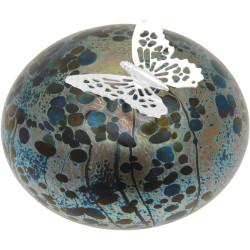 Butterfly on Stone Paperweight 925 Sterling Silver English Hallmarks and Molten Glass