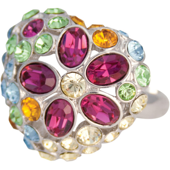 Heart Ring Rhodium Plated Metal Alloy Set With Sparkling Austrian Crystals