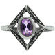 Elegant Ring Victorian Style 925 Sterling Silver English Hallmarks Set with Amethyst and Marcasite