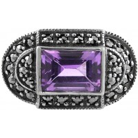 RG217 - Sterling Silver Ring With Marcasite And Amethyst