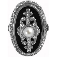 RG221   Ring With Black Enamel, Pearl And Cubic Zirconia Sterling Silver Ari D Norman