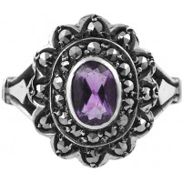 RG228 - Sterling Silver Ring With Marcasite And Amethyst