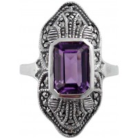 RG233   Ring With Marcasite And Amethyst Sterling Silver Ari D Norman